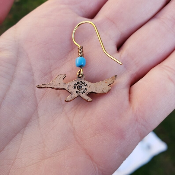 Handmade Navajo Roadrunner Copper Bell Trading Post Turquoise Old Pawn Earrings - Picture 6 of 6